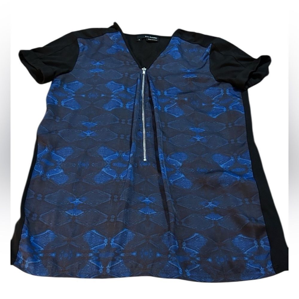 The Kooples Black and Blue Short Sleeve Top zipper front size small